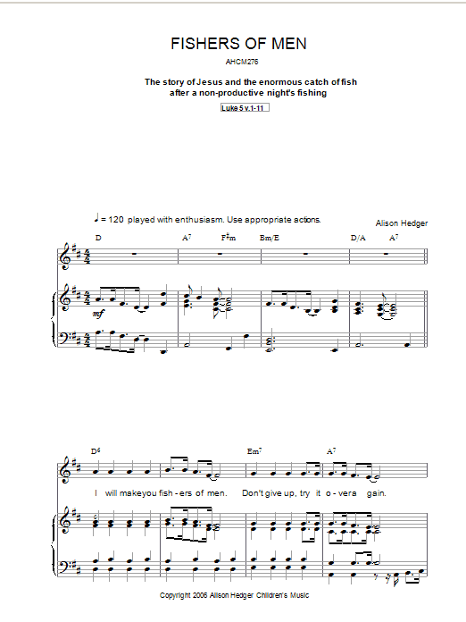 Alison Hedger Fishers Of Men Sheet Music Notes & Chords for Piano, Vocal & Guitar (Right-Hand Melody) - Download or Print PDF