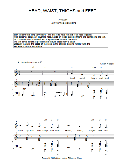 Alison Hedger Head, Waist, Thighs And Feet Sheet Music Notes & Chords for Piano, Vocal & Guitar - Download or Print PDF