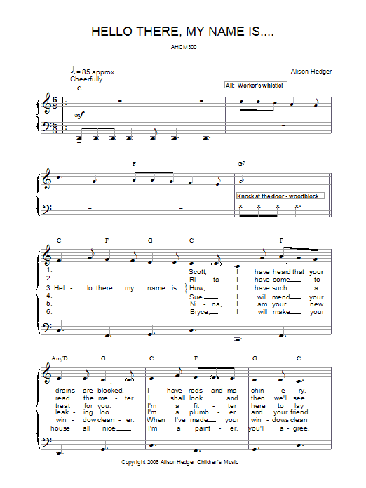 Alison Hedger Hello There, My Name Is . . . Sheet Music Notes & Chords for Piano, Vocal & Guitar (Right-Hand Melody) - Download or Print PDF