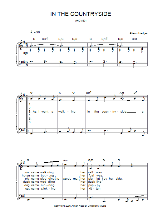 Alison Hedger In The Countryside Sheet Music Notes & Chords for Piano, Vocal & Guitar (Right-Hand Melody) - Download or Print PDF