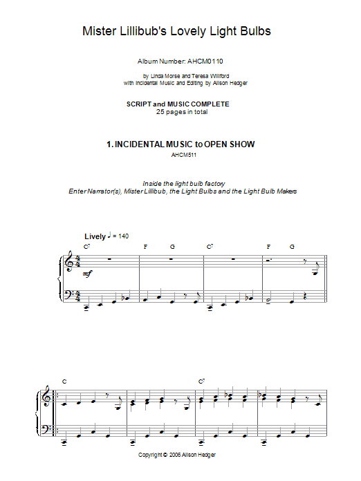 Alison Hedger Incidental Music (from Mister Lillibub's Lovely Light Bulbs) Sheet Music Notes & Chords for Piano Solo - Download or Print PDF