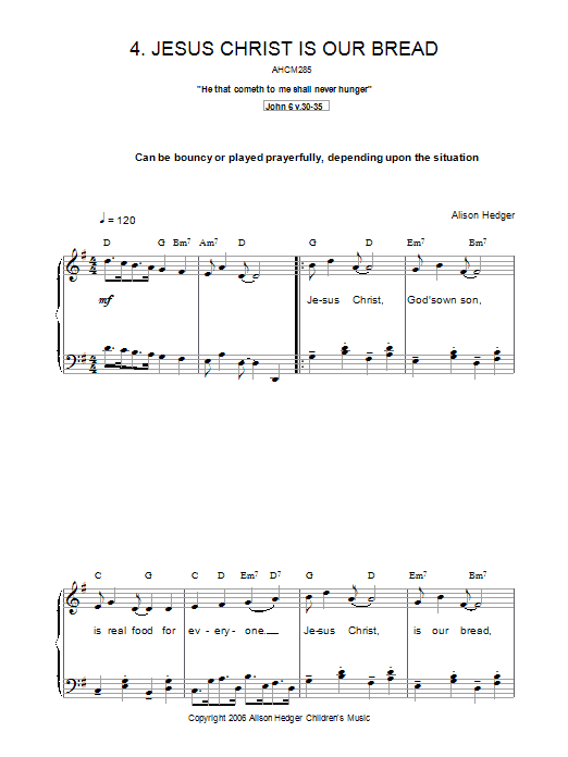 Alison Hedger Jesus Christ Is Our Bread Sheet Music Notes & Chords for Piano, Vocal & Guitar (Right-Hand Melody) - Download or Print PDF