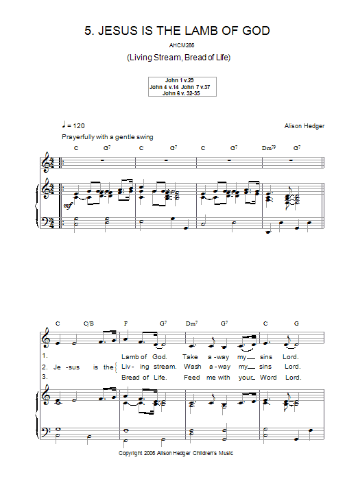 Alison Hedger Jesus Is The Lamb Of God Sheet Music Notes & Chords for Piano, Vocal & Guitar (Right-Hand Melody) - Download or Print PDF