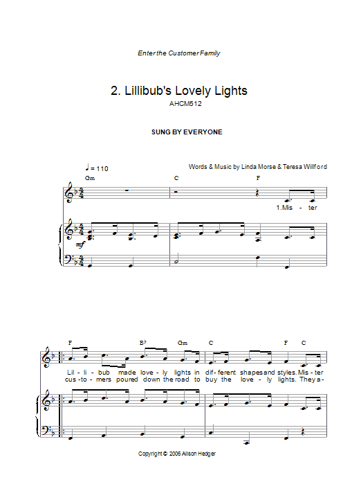 Alison Hedger Lillibub's Lovely Lights (from Mister Lillibub's Lovely Light Bulbs) Sheet Music Notes & Chords for Piano, Vocal & Guitar (Right-Hand Melody) - Download or Print PDF