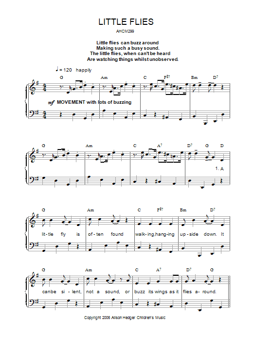 Alison Hedger Little Flies Sheet Music Notes & Chords for Piano, Vocal & Guitar (Right-Hand Melody) - Download or Print PDF