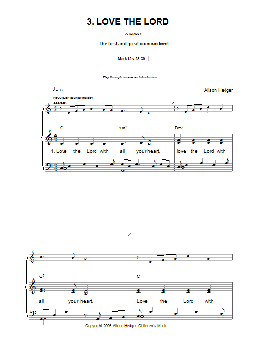 Alison Hedger Love The Lord Sheet Music Notes & Chords for Piano, Vocal & Guitar (Right-Hand Melody) - Download or Print PDF
