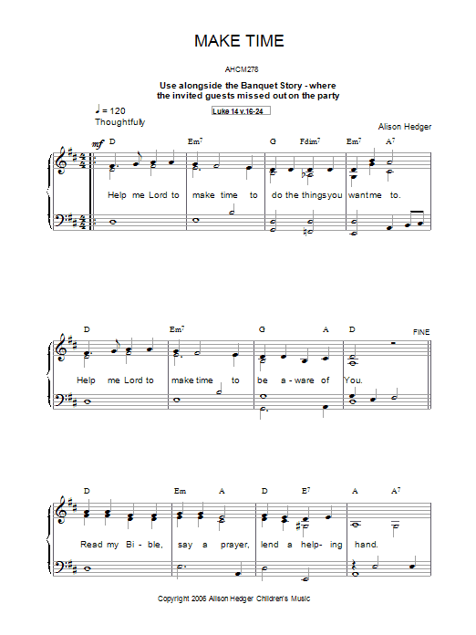 Alison Hedger Make Time Sheet Music Notes & Chords for Piano, Vocal & Guitar (Right-Hand Melody) - Download or Print PDF