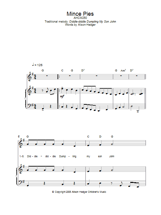 Alison Hedger Mince Pies Sheet Music Notes & Chords for Piano, Vocal & Guitar (Right-Hand Melody) - Download or Print PDF