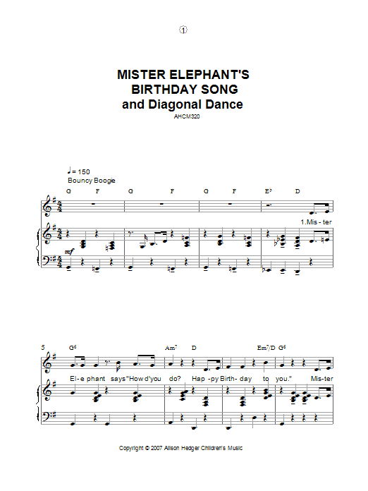 Alison Hedger Mister Elephant's Birthday Song And Diagonal Dance Sheet Music Notes & Chords for Piano, Vocal & Guitar - Download or Print PDF