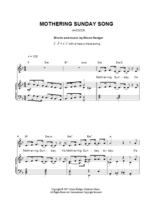 Alison Hedger Mothering Sunday Song Sheet Music Notes & Chords for Piano, Vocal & Guitar (Right-Hand Melody) - Download or Print PDF