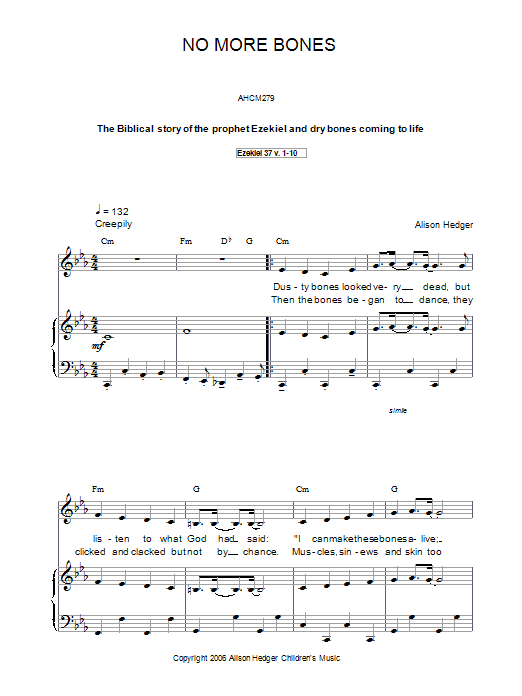 Alison Hedger No More Bones Sheet Music Notes & Chords for Piano, Vocal & Guitar (Right-Hand Melody) - Download or Print PDF