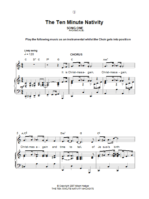 Alison Hedger Song One / Instrumental Introduction (from The Ten Minute Nativity) Sheet Music Notes & Chords for Lead Sheet / Fake Book - Download or Print PDF
