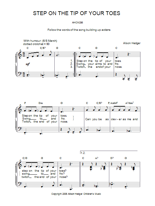 Alison Hedger Step On The Tip Of Your Toes Sheet Music Notes & Chords for Piano, Vocal & Guitar (Right-Hand Melody) - Download or Print PDF
