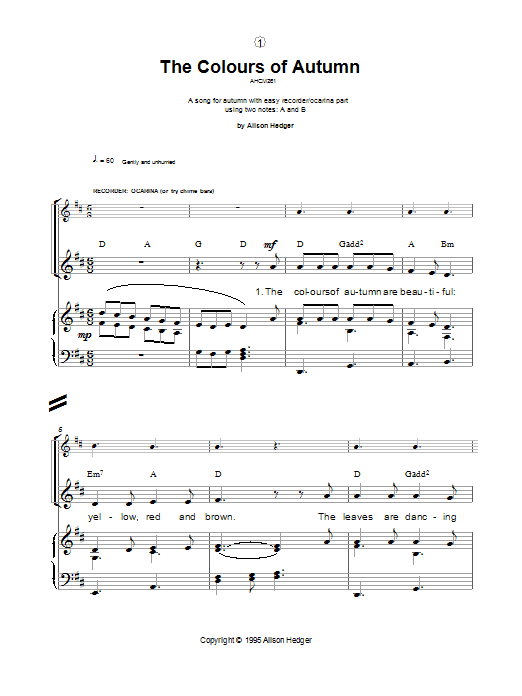 Alison Hedger The Colours Of Autumn Sheet Music Notes & Chords for Piano, Vocal & Guitar (Right-Hand Melody) - Download or Print PDF