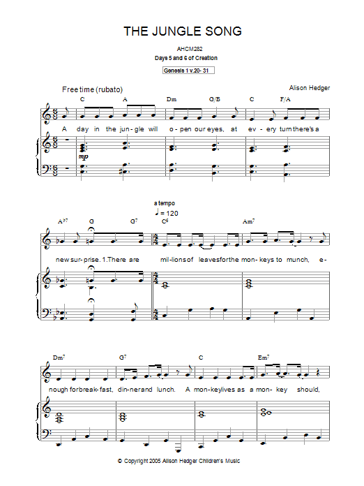 Alison Hedger The Jungle Song Sheet Music Notes & Chords for Piano, Vocal & Guitar (Right-Hand Melody) - Download or Print PDF