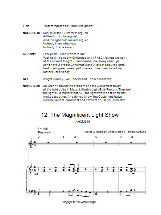 Alison Hedger The Magnificent Light Show (from Mister Lillibub's Lovely Light Bulbs) Sheet Music Notes & Chords for Piano, Vocal & Guitar (Right-Hand Melody) - Download or Print PDF