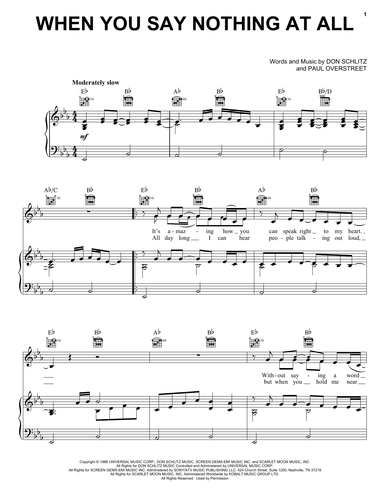 Alison Krauss & Union Station When You Say Nothing At All Sheet Music Notes & Chords for Easy Piano - Download or Print PDF