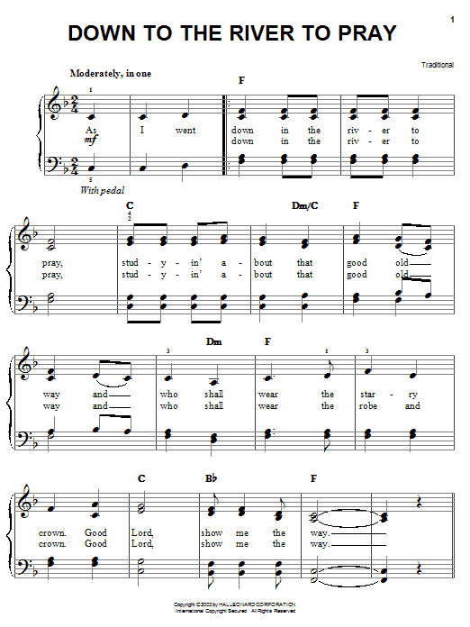 Alison Krauss Down To The River To Pray Sheet Music Notes & Chords for Easy Piano - Download or Print PDF