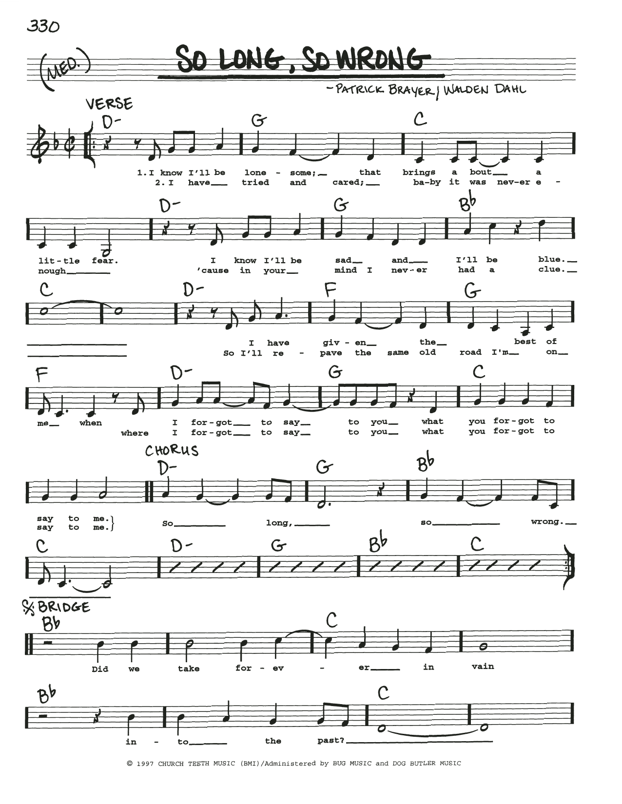 Alison Krauss So Long, So Wrong Sheet Music Notes & Chords for Real Book – Melody, Lyrics & Chords - Download or Print PDF