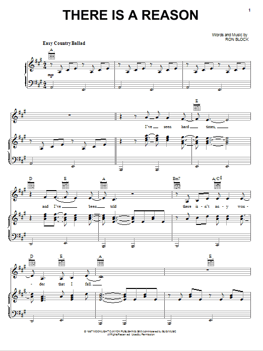 Alison Krauss There Is A Reason Sheet Music Notes & Chords for Piano, Vocal & Guitar (Right-Hand Melody) - Download or Print PDF
