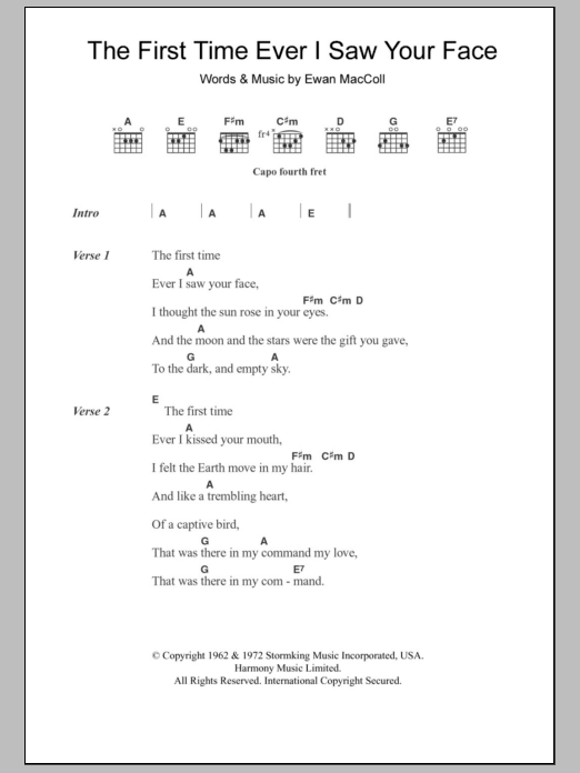 Alison Moyet The First Time Ever I Saw Your Face Sheet Music Notes & Chords for Lyrics & Chords - Download or Print PDF