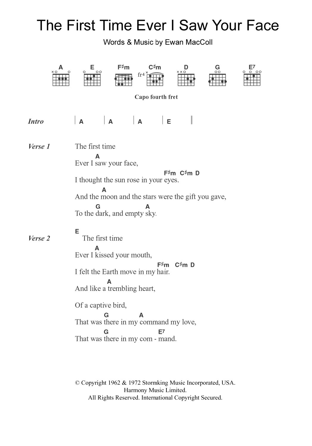 Alison Moyet The First Time Ever I Saw Your Face Sheet Music Notes & Chords for Guitar Chords/Lyrics - Download or Print PDF