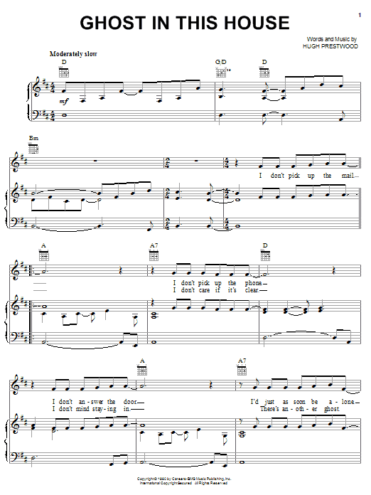 Preview Alison Krauss Ghost In This House Country sheet music, notes and chords for Piano, Vocal & Guitar (Right-Hand Melody), SKU: 21406 Ghost In This House sheet music