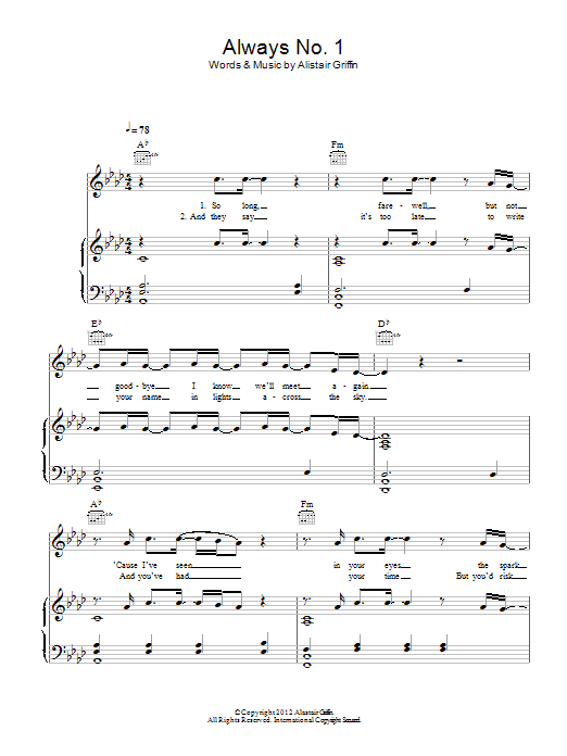 Alistair Griffin Always No.1 Sheet Music Notes & Chords for Piano, Vocal & Guitar (Right-Hand Melody) - Download or Print PDF Alistair Griffin Always No.1 Sheet Music Notes & Chords for Piano, Vocal & Guitar (Right-Hand Melody) - Download or Print PDF