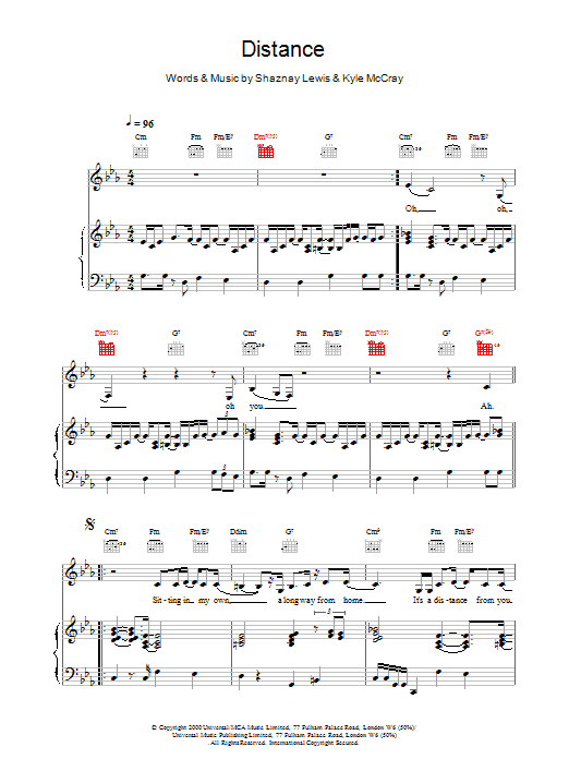 All Saints Distance Sheet Music Notes & Chords for Piano, Vocal & Guitar - Download or Print PDF