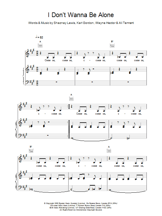 All Saints I Don't Wanna Be Alone sheet music notes and chords. Download Printable PDF.