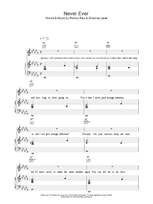 All Saints Never Ever Sheet Music Notes & Chords for Melody Line, Lyrics & Chords - Download or Print PDF