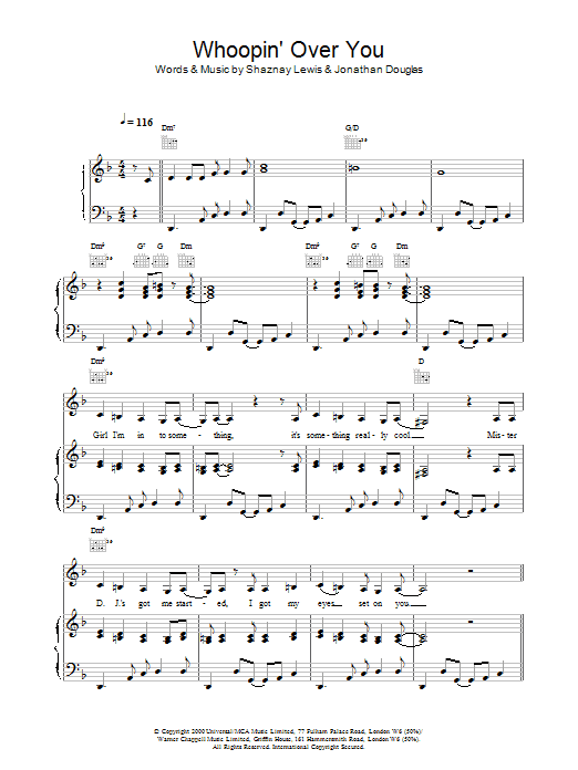 All Saints Whoopin' Over You Sheet Music Notes & Chords for Piano, Vocal & Guitar - Download or Print PDF