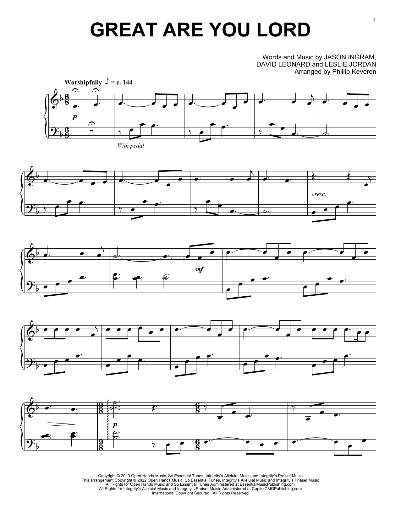 All Sons & Daughters Great Are You Lord (arr. Phillip Keveren) Sheet Music Notes & Chords for Piano Solo - Download or Print PDF