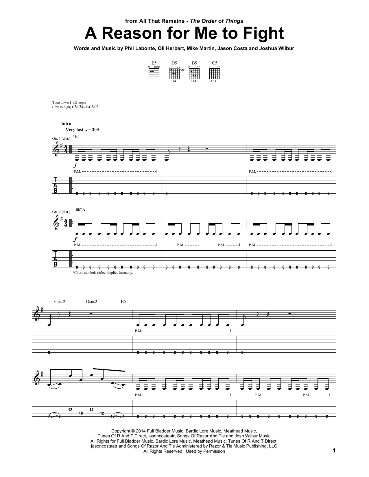 All That Remains A Reason For Me To Fight Sheet Music Notes & Chords for Guitar Tab - Download or Print PDF