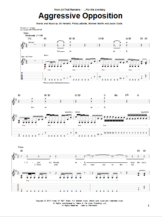 All That Remains Aggressive Opposition Sheet Music Notes & Chords for Guitar Tab - Download or Print PDF