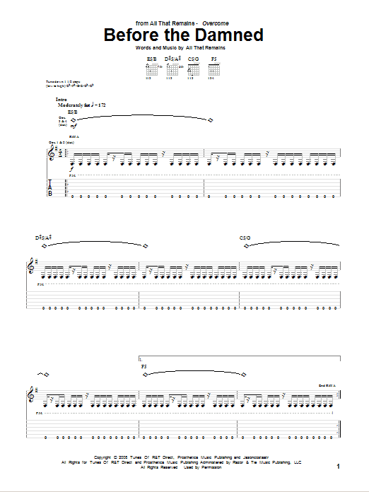 All That Remains Before The Damned Sheet Music Notes & Chords for Guitar Tab - Download or Print PDF