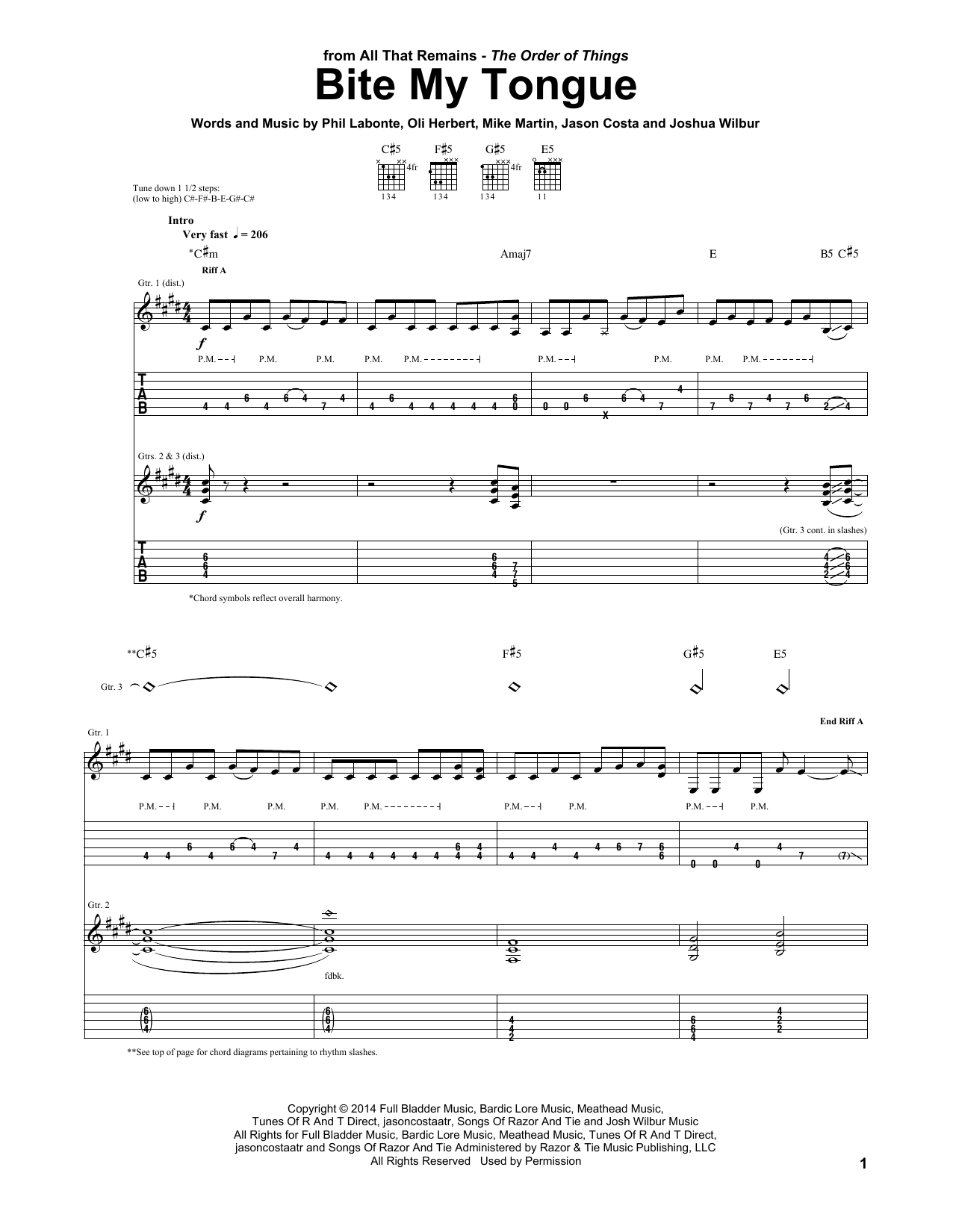 All That Remains Bite My Tongue Sheet Music Notes & Chords for Guitar Tab - Download or Print PDF