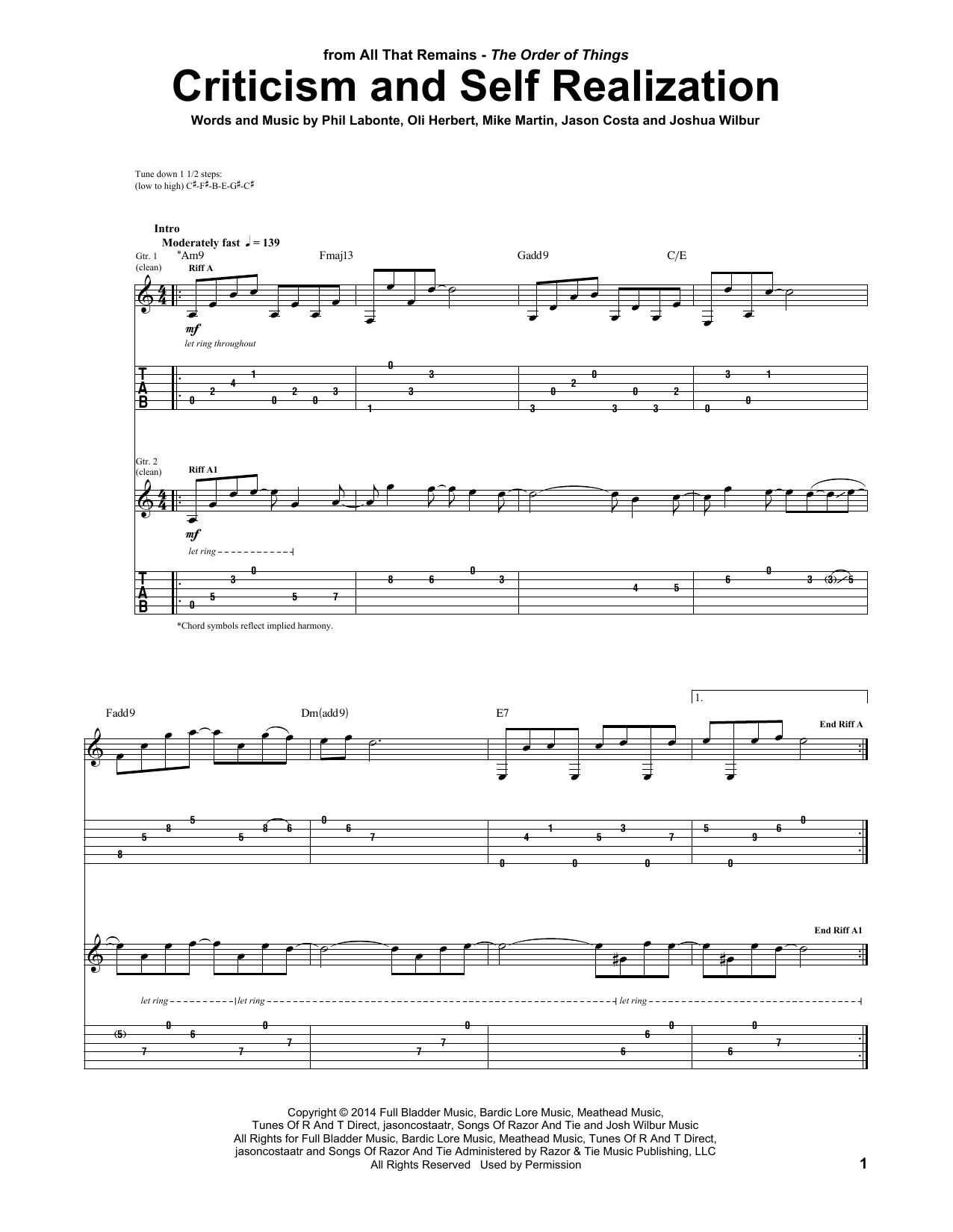 All That Remains Criticism And Self Realization Sheet Music Notes & Chords for Guitar Tab - Download or Print PDF