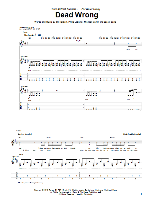 All That Remains Dead Wrong Sheet Music Notes & Chords for Guitar Tab - Download or Print PDF All That Remains Dead Wrong Sheet Music Notes & Chords for Guitar Tab - Download or Print PDF