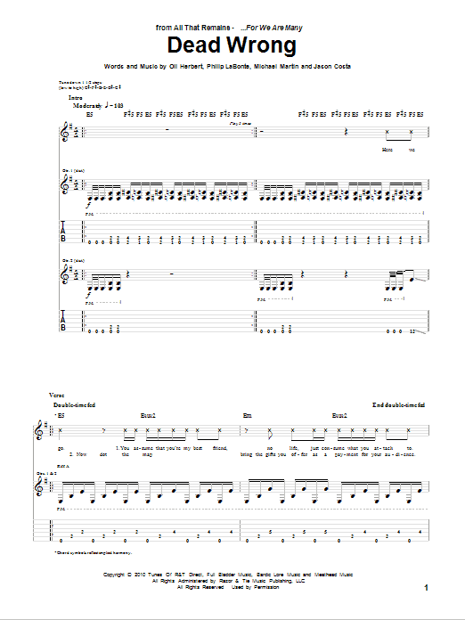 All That Remains Dead Wrong Sheet Music Notes & Chords for Guitar Tab - Download or Print PDF