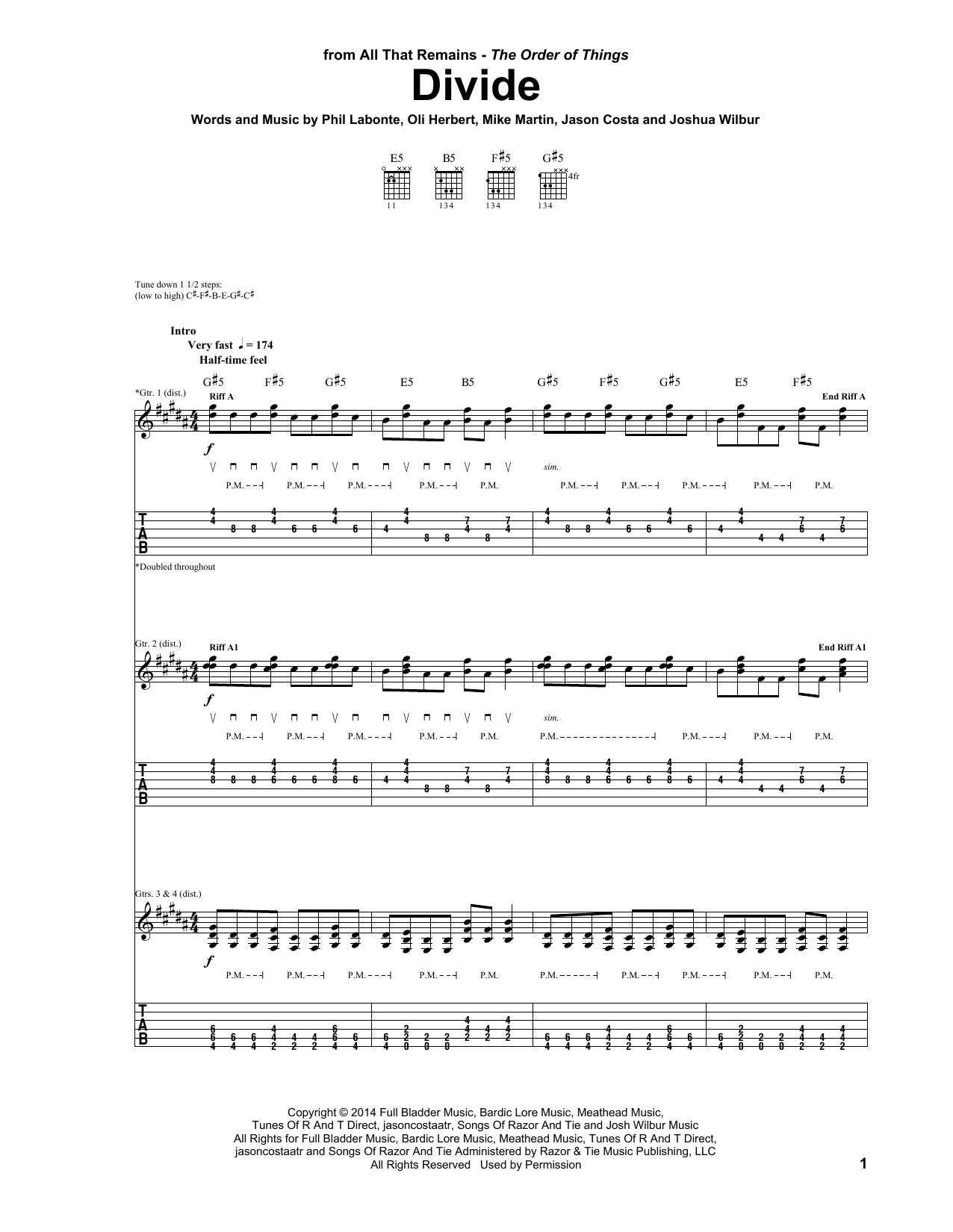 All That Remains Divide Sheet Music Notes & Chords for Guitar Tab - Download or Print PDF