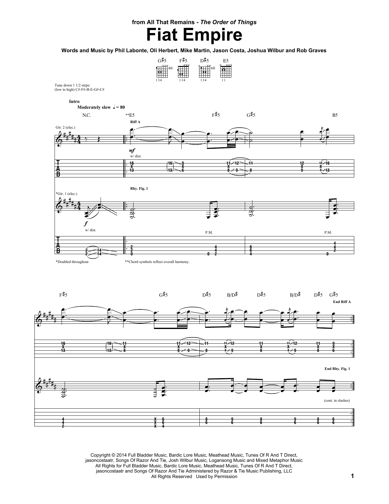 All That Remains Fiat Empire Sheet Music Notes & Chords for Guitar Tab - Download or Print PDF