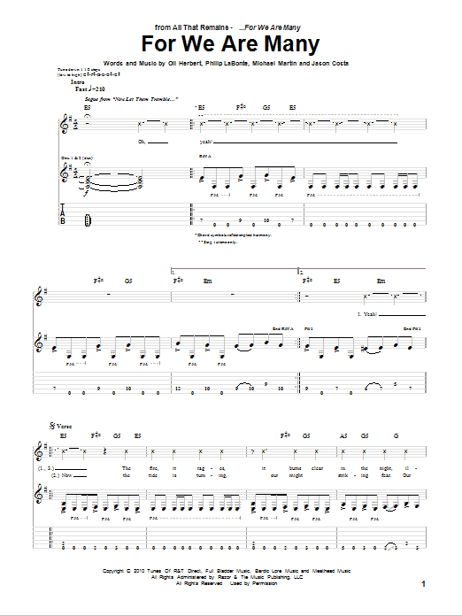 All That Remains For We Are Many Sheet Music Notes & Chords for Guitar Tab - Download or Print PDF