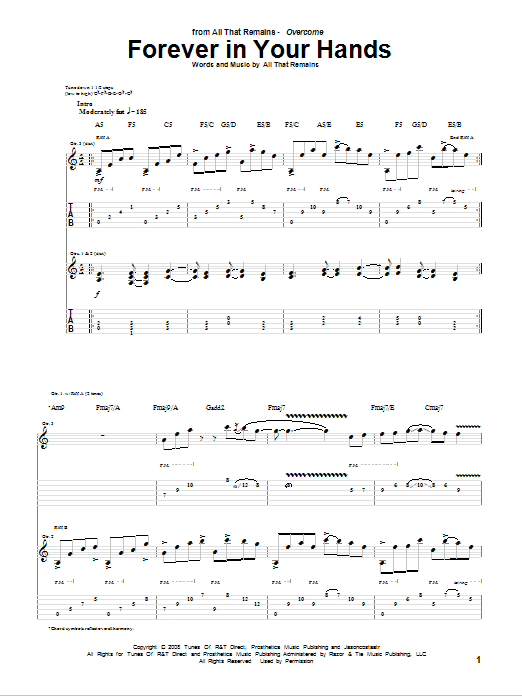 All That Remains Forever In Your Hands Sheet Music Notes & Chords for Guitar Tab - Download or Print PDF