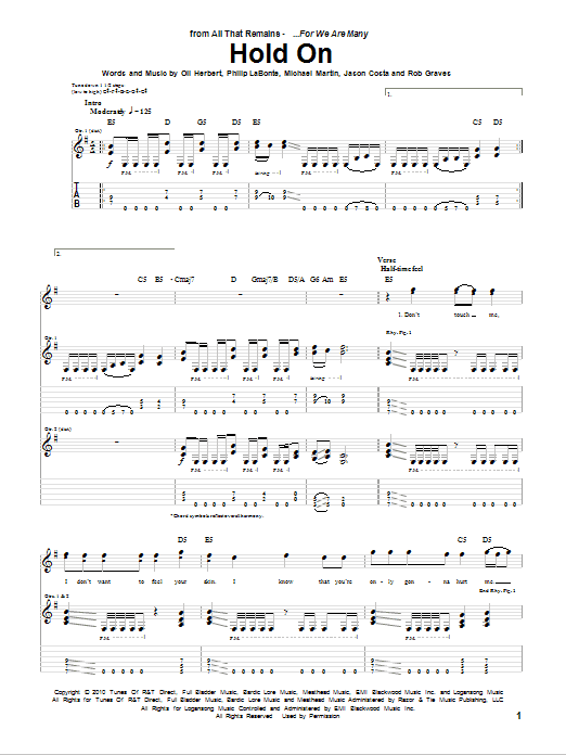 All That Remains Hold On Sheet Music Notes & Chords for Bass Guitar Tab - Download or Print PDF