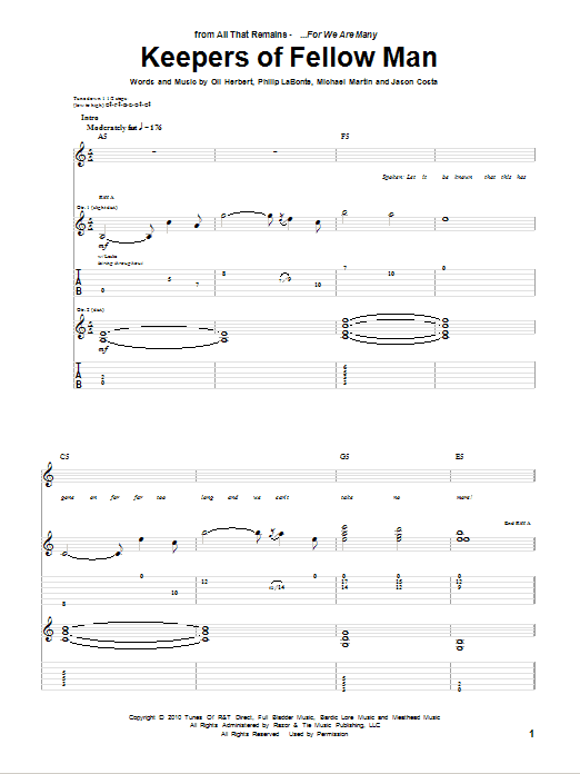 All That Remains Keepers Of Fellow Man Sheet Music Notes & Chords for Guitar Tab - Download or Print PDF All That Remains Keepers Of Fellow Man Sheet Music Notes & Chords for Guitar Tab - Download or Print PDF
