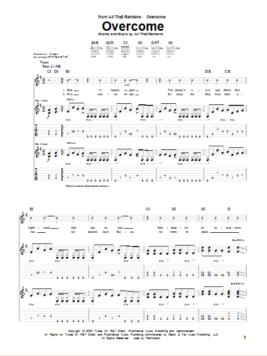 All That Remains Overcome Sheet Music Notes & Chords for Guitar Tab - Download or Print PDF