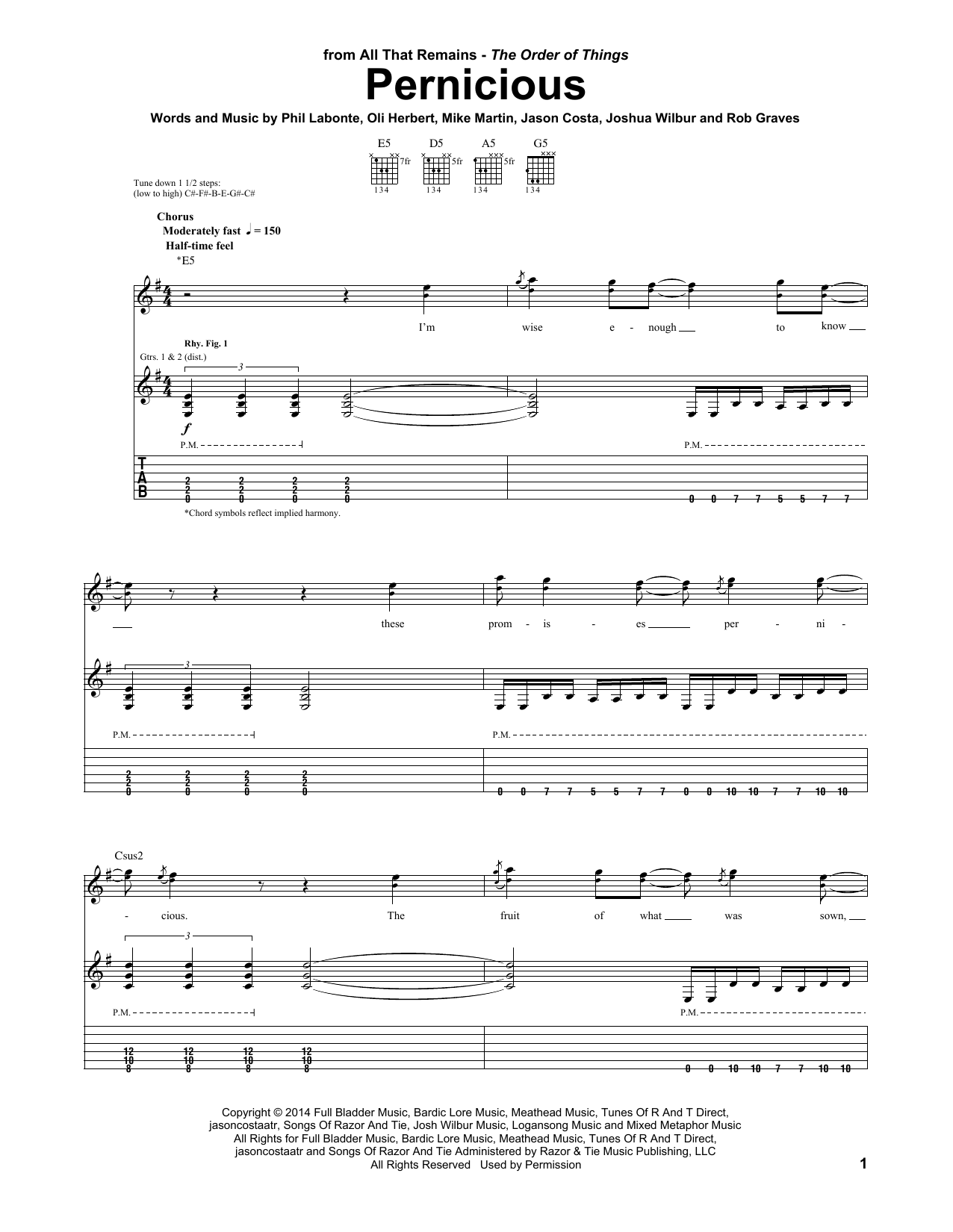 All That Remains Pernicious Sheet Music Notes & Chords for Guitar Tab - Download or Print PDF