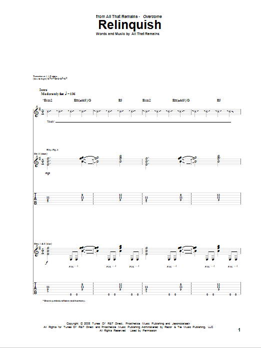 All That Remains Relinquish Sheet Music Notes & Chords for Guitar Tab - Download or Print PDF