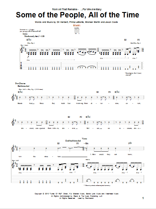 All That Remains Some Of The People, All Of The Time Sheet Music Notes & Chords for Guitar Tab - Download or Print PDF All That Remains Some Of The People, All Of The Time Sheet Music Notes & Chords for Guitar Tab - Download or Print PDF